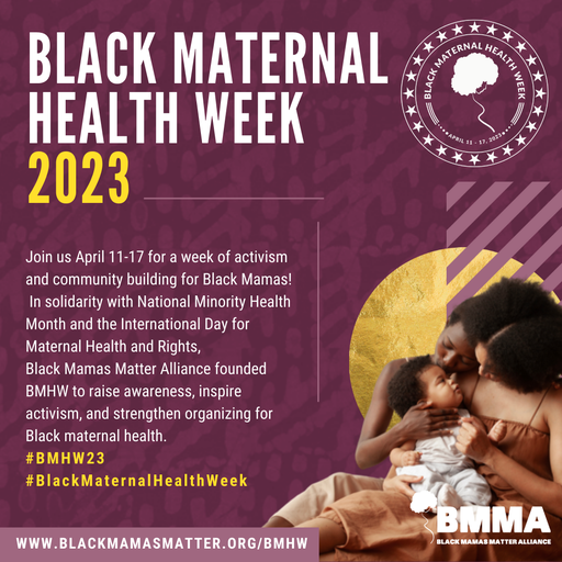 Black Maternal Health Week 2023 with image of two adults smiling at an infant