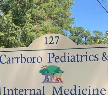 Sign with text: Carrboro Pediatrics & Internal Medicine