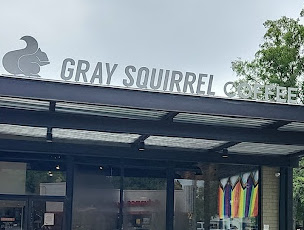 Store front and logo with text Gray Squirrel Coffee