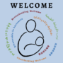 Breastfeed Orange NC logo and Welcome with text: Breastfeeding Welcome in multiple languages