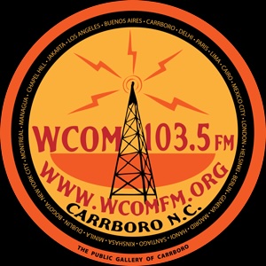 WCOM 103.6 FM logo with text: www.wcomfm.org, Carrboro NC