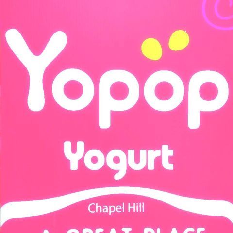 Logo and text: Yopop Yogurt Chapel Hill